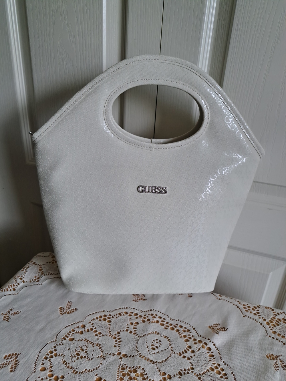 Guess White Patent Tote with Cutout Handles - Picture 2 of 5